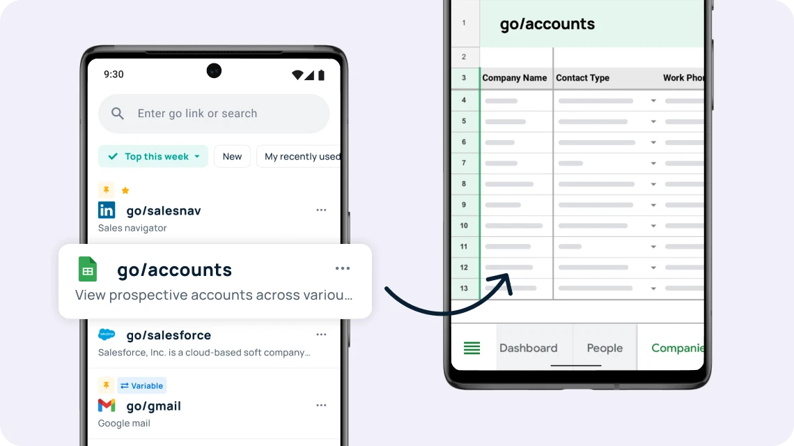 GoLinks® library on the mobile app